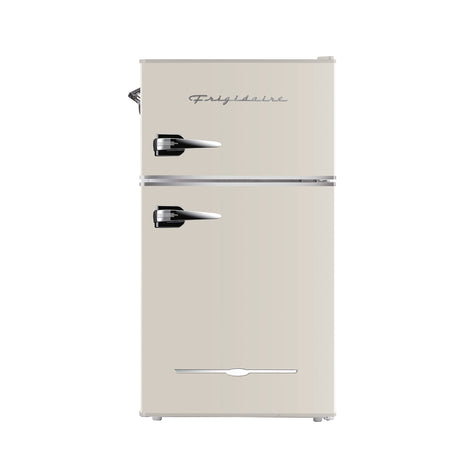 FRIGIDAIRE EFR840-Cream EFR840 Retro Mini Fridge with Freezer & Side Bottle Opener-Small 2 Door Refrigerator for Office Bar or College Dorm Room-3.1 Cu Ft – 19”"D x 20.5" W x 33.5" H (Cream) Frigidaire