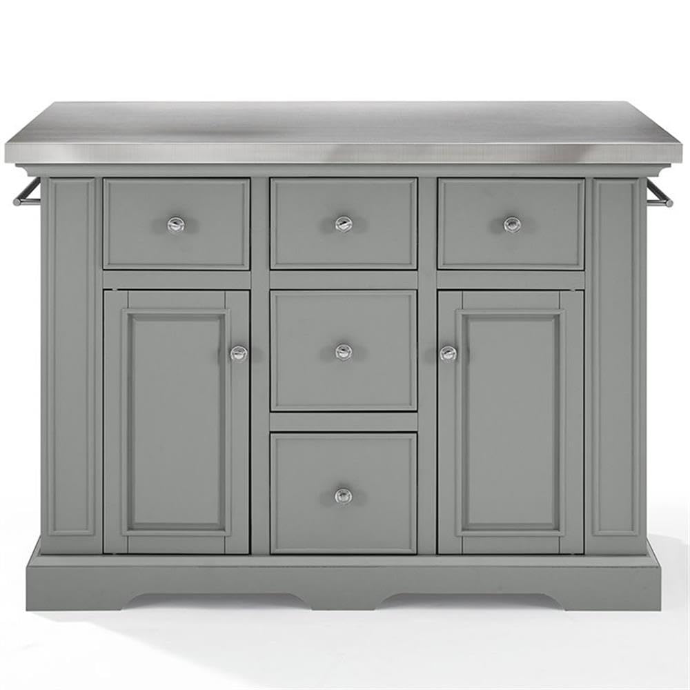 Pemberly Row Transitional Wood/Stainless Steel Kitchen Island in Gray/Chrome Pemberly Row