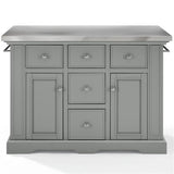 Pemberly Row Transitional Wood/Stainless Steel Kitchen Island in Gray/Chrome Pemberly Row
