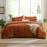 Love's cabin Seersucker Terracotta Twin Comforter Set, 5-Piece All Season Lightweight Bed in a Bag Bedding Set with Comforter, Flat Sheet, Fitted Sheet, Pillowcase and Sham Love's cabin