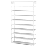 LANTEFUL 10 Tiers Shoe Rack 50 Pairs Large Capacity Tall Shoe Organizer Sturdy Shoe Storage with Two Hooks Space Saving Metal Wide Shoe Rack for Closet, Entryway, Bedroom, White LANTEFUL