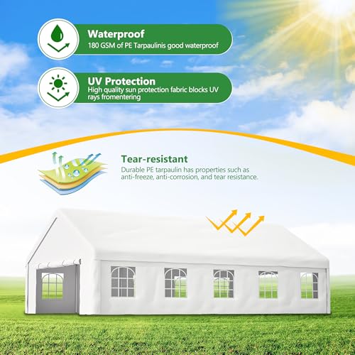 20' x 32' Party Tent with Removable Sidewalls & Alloy Steel Frame, Commercial Waterproof Outdoor Canopy Gazebo with 3 Storage Bags for Weddings, BBQ, Camping Rueekfil