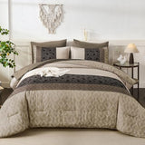 Dinjoy Light Brown King Size Comforter Set,Striped Boho Bed in a Bag King 7 Pieces Soft Fall Bedding Comforters Sets Microfiber Complete Bed Sets for All Season Dinjoy
