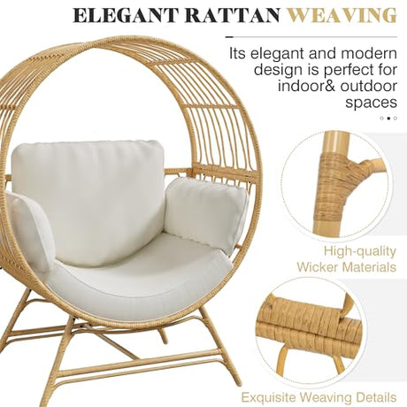 Bifanuo Oversized Egg Chair Indoor/Outdoor Rattan Hanging Basket Chair with Thickened Cushion Supports 350LBS – Wicker Patio Lounge Chair for Balcony Porch Living Room Backyard (Beige) Bifanuo