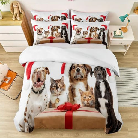 Double-Sided Printed Bedding with Minimalist Christmas Animals - Ultra-Soft Microfiber Duvet Cover Set Single Durable Zipper Closure, Comfortable Quilt Cover for Bedroom Décor White Generic