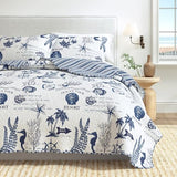 Full / Queen Coastal Quilt Bedding Set, Summer Coastal Quilt with Shams, Beach 3-Piece Reversible All Season Bedspread Quilt Set. Lightweight Nautical Quilted Coverlet. Catalina Collection, Navy. Great Bay Home