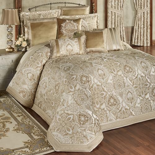 Albany Luxury Bedding | Soothing Neutral Tones of Champagne and Ivory | Jacobean Floral Inspired Damask, Medallions, and Stripes | 3 Piece Bed Set Includes Oversized King Bedspread and 2 King Shams J. Queen New York
