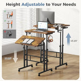 DUMOS Split Top Rolling Standing Desk, 23.6 Inch Mobile Laptop Computer Desk, Manual Adjustable Height Workstation on Wheels, Sit Stand Office Table, Walking Pad Study Desk, Rustic Brown DUMOS
