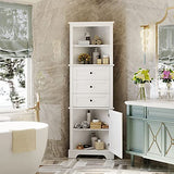 Merax 69" H Tall Corner Cabinet with Adjustable Shelves and Drawers, Storage Bookshelf Space Saver for Bathroom or Kitchen, White Merax