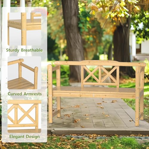 Outdoor Bench, 4 ft Patio Wooden Bench, Weatherproof Sturdy Wood Frame Garden Bench, 2-Person Loveseat with Armrests and Backrest, 800Lbs Weight Capacity, for Porch, Entryway - 22"D x 47.5"W x 34"H B