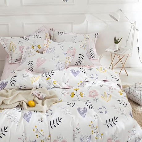 HighBuy Pink Floral Comforter Set Full Size Cottagecore Botanical Flower Comforters Boho Bedding Set 3 Pieces with 2 Pillowcases,Kids Girls Comforter Set for Full Bed All Season,Ultra Soft HighBuy