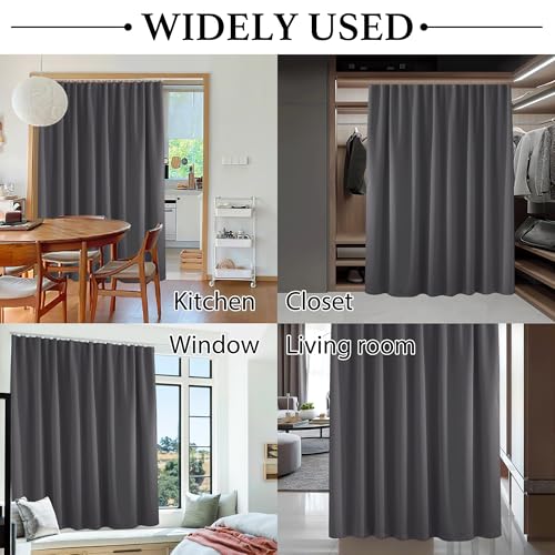 RYB HOME Room Divider Curtain Set with Ceiling Track, Privacy Blackout Thermal Insulated Curtains for Bedroom/Living Room/Basement/Patio/Sliding Glass Door, W100 x L84, Grey, 1 Panel RYB HOME