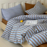 Striped Duvet Cover Set Full, 100% Washed Cotton Vintage Blue Brown Stripes Pattern Printed Comforter Cover, 3 Pieces Breathable Duvet Cover with 2 Pillowcases, Soft Farmhouse Striped Bedding Set LifeTB