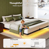 Bed Frame Queen Size, Floating Bed Frame with Smart LED Lights & Charging Station, Modern Metal Platform Queen Bed Frame with Mattress Slide Stopper, Noise-Free, No Box Spring Needed, Easy Assembly MORICAD