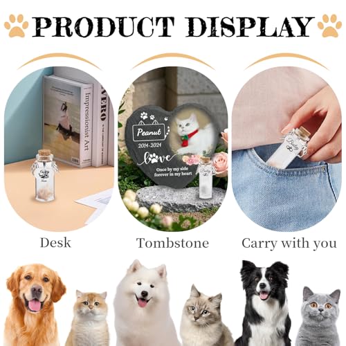 Overket Custom Pet Hair Memorial Bottle with Engraved Photo & Text, Cat Fur Keepsake, Personalized Pet Fur Keepsake for Dog Cat Hair, Loss of Dog Sympathy Gift (Style 1)