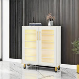 Tribesigns Shoe Cabinet with Acrylic Doors and LED Light, 24 Pairs Entryway Shoe Organizer Storage Rack with 5-Tier Adjustable Shelves for Narrow Closet, Hallway, Living Room (White & Gold) Tribesigns