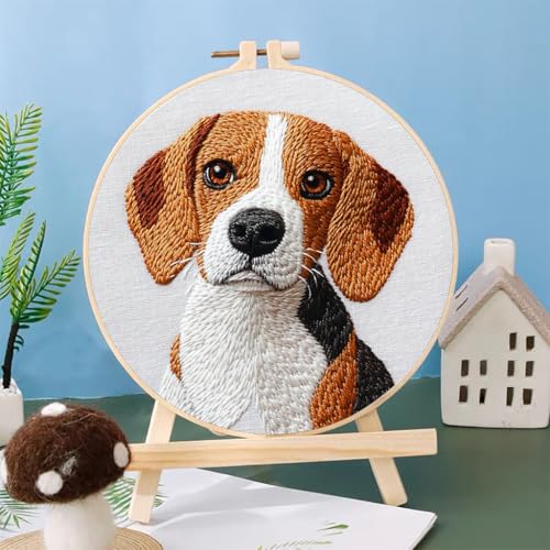 Punch Needle Kits Beagle Dog Embroidery Starter Set with Hoop Easy for Beginners DIY Stress Relief Handmade Craft Hobby and Home Decor 20x20cm-1