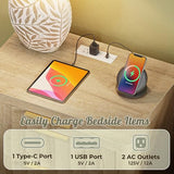 Huuger 27.6 Inch Tall Night Stands with Charger Station, USB-C Port, Fluted Nightstand Set of 2, Larger Wider Bed Side Table with 2 Deep Drawers, Open Shelf, Bedroom Living Room End Table, Natural Huuger