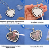 Hicarer 24 Pcs Rhinestone Pendant Trays Set Including 8 Heart Shape Double Sided Blank Pendant Charms with 16 Glass Domes Blank Discs Necklaces Halloween Jewelry Making (Silver) Hicarer