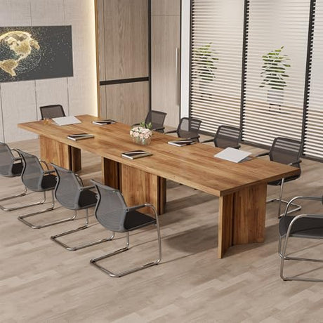Tribesigns 10.5FT Conference Table, Large Rectangle Meeting Seminar Table for 10-12 Person, Long Wooden Business Tables (Set of 2, Walnut) Tribesigns