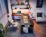 ODK 53" L Shaped Gaming Desk with Hutch & Headphone Hook, Corner Computer Table with Storage Shelves for Home Office, Black ODK