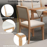 Hlcodca 6-Piece Extendable Dining Table Set with 4 Chairs & Bench, 59 to 72-Inch Rustic Farmhouse Kitchen Table Set with Distressed Finish and Retro Carved Legs (Beige+Natural Wood Wash) Hlcodca