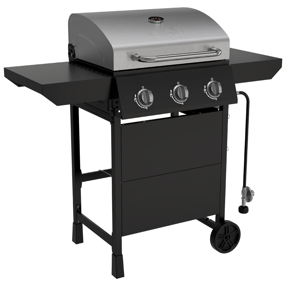 Megamaster 3-Burner Propane Gas Grill with Side Tables, 27,000BTUs, Stainless Steel Lid, Spacious 429 SQ. In. Cooking Space, BBQ Grill for Outdoor Cooking, Patios, Parties, and More - 720-1012