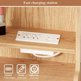 Ieejdn Makeup Vanity Desk with Mirror and Lights, Vanity Desk with 8 Drawers & Storage Shelves, Vanity Table with Power Outlet, 3 Color Modes & Adjustable Brightness Dressing Table, Bedroom,Oak2 Ieejdn