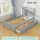 Giantex Wood Twin Bed with 2 Storage Drawers, Solid Wood Platform Bed with Headboard, Single Bed Wooden Slats Support, No Spring Needed, Twin Bed Frame for Kids, Teens, Adults (Grey) Giantex