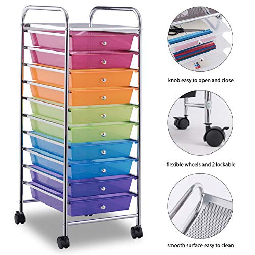 Giantex 10 Drawer Rolling Storage Cart Scrapbook Paper Office School Organizer (Multicolor) Giantex