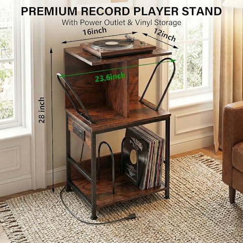 ZEXVIDA Record Player Stand with Vinyl Storage, Large Record Table Holds 180 Albums, Vinyl Record Storage Stand with USB Charger, Multi-Functional Side Table & Shelf for Living Room Bedroom ZEXVIDA