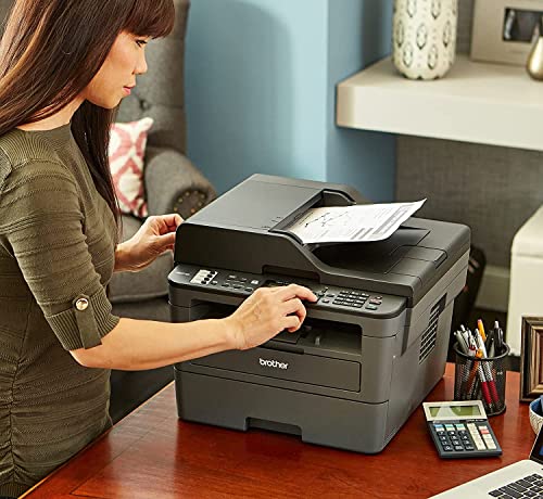 Brother MFC L26 Series All-in-One Laser Monochrome Printer, Print, Copy, Scan, Fax - 26 ppm, 2400 x 600 dpi, 250 Sheets, Wireless, Mobile Printing, Auto 2-Sided Printing, with MTC Printer Cable