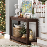 Besiost Small Farmhouse Wood Entryway Table Narrow Console Table with Storage Behind Couch Sofa Table with Shelves Entry Way Tables with Open Storage, Easy Assembly, 32" Black Walnut Besiost