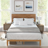 Sweetcrispy Solid Wood Bed Frame, Queen Size Bed Base with Wood Slat Support, Sturdy, Stylish & Noise-Free Design, No Box Spring Needed, Easy Assembly, 12 in Natural Pine Sweetcrispy