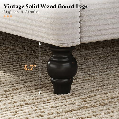 AMERLIFE King Size Bed Frame with 65" Tall Headboard, Upholstered Corduroy Bed Frame with Wingback, Platform Bed with Solid Wood Gourd Legs, Solid Slats, No Box Spring Needed, Cream AMERLIFE
