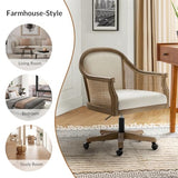 TINA'S HOME Rattan Desk Chair, Upholstered Home Office Chair with Armrest, Adjustable Swivel Rolling Height Computer Task Chair for Living Room Bedroom Study Room, Ivory TINA'S HOME
