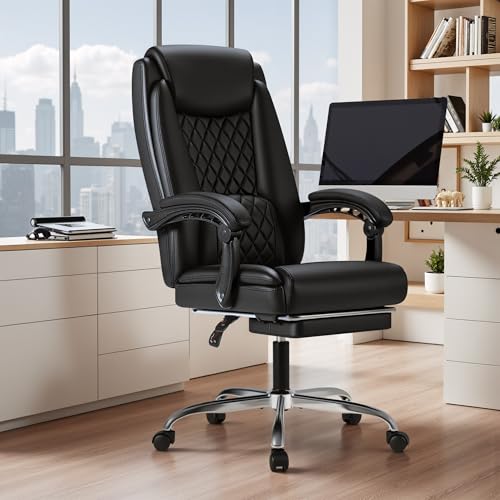 Furmax Office Chair with Footrest Ergonomic High Back Design Executive Computer Desk Chair400lbs, 90-135° Reclining Leather Home Office Desk Chairs Swivel Task Chairs with Wheels(Black) Furmax