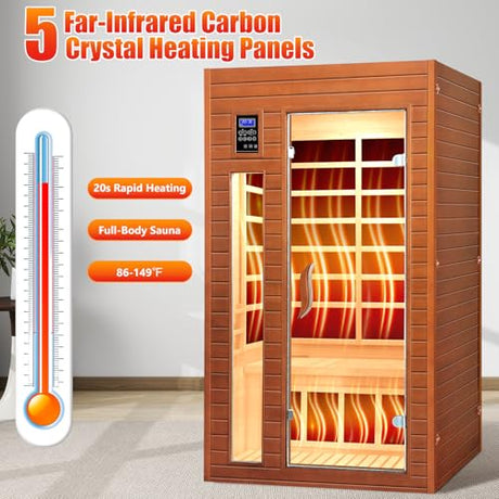 X-Vcak 1-2 Person Infrared Sauna, Dry Heat Sauna with Red Light Therapy, Bluetooth, Radio, 7-Color Therapy Light for Home, Indoor, Gym, Wellness Center, 36″ x 36″ x 73″ X-Vcak