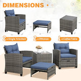 Shintenchi 5 Pieces Patio Furniture Set, Outdoor Wicker Patio Conversation Set with Ottoman, All Weather Rattan Outside Chairs with Coffee Table & Cushion for Porch, Garden, Backyard, Navy Shintenchi