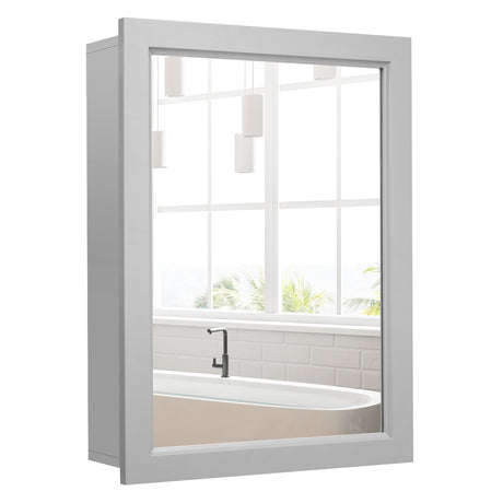 RELAX4LIFE Bathroom Medicine Cabinet with Mirror - Bathroom Wall Cabinet w/Single Door & Adjustable Shelf, Wood Mirrored Storage Cabinet Organizer, Recessed Bathroom Cabinet Wall Mount (Grey) RELAX4LIFE
