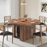 Round Extendable Dining Table for 4-12 People, 47-118 Inch Kitchen Table with Wood Strip Base, Modern Oval Dining Room Table for Kitchen Living Room, Walnut Bvldfamly