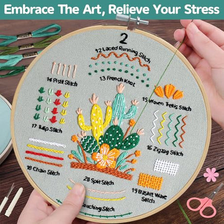 Meyocky Embroidery Kit for Beginners, 4 Pack Starter Embroidery Kits for Adults Learn 31 Stitches with Simple Patterns, Step-by-Step Video Stitch Practice Sampler Kit,Gift for Women Craft Lovers Meyocky
