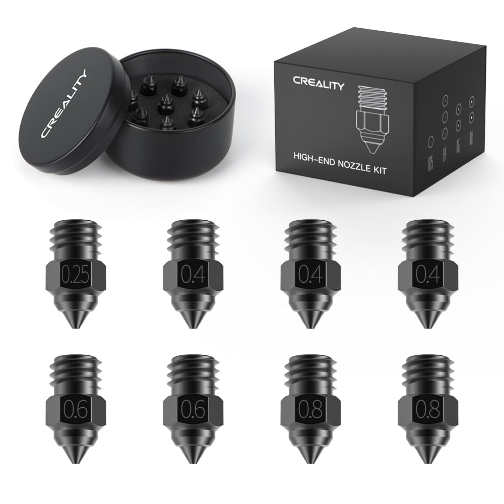 Creality 3D Printer Nozzles Kit, 8PCS High-end Hardened Steel Printer Nozzles with 4 Sizes, 0.25/0.4/0.6/0.8mm Hotend Nozzles for Ender 3/Ender 3 V2/Ender 3 Pro/Ender 3 Max/Ender 5 Series/CR 10 Series Creality