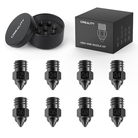 Creality 3D Printer Nozzles Kit, 8PCS High-end Hardened Steel Printer Nozzles with 4 Sizes, 0.25/0.4/0.6/0.8mm Hotend Nozzles for Ender 3/Ender 3 V2/Ender 3 Pro/Ender 3 Max/Ender 5 Series/CR 10 Series Creality
