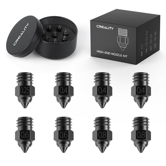 Creality 3D Printer Nozzles Kit, 8PCS High-end Hardened Steel Printer Nozzles with 4 Sizes, 0.25/0.4/0.6/0.8mm Hotend Nozzles for Ender 3/Ender 3 V2/Ender 3 Pro/Ender 3 Max/Ender 5 Series/CR  - WoodArtSupply