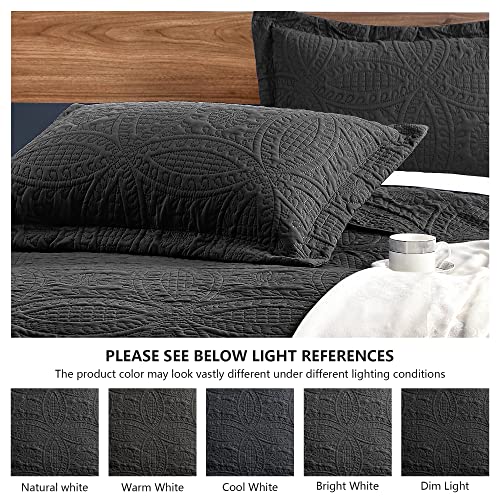 Love's cabin King Size Quilt Set Black Bedspreads - Soft Bed Fall Lightweight Bedspread Comforter - Modern Style Coin Pattern Coverlet for All Season - 3 Pieces (1 Quilt, 2 Pillow Shams) Love's cabin