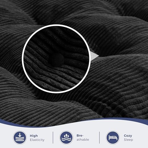 MAXYOYO 8" Futon Mattress Queen Size, Ultra Thick Futons Sofa Couch Bed Tufted Sleeper Sofa Bed, Floor Mattress for Adults, Shredded Foam Filling (Frame Not Included), Black MAXYOYO