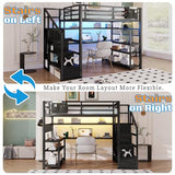 MoproBeti Full Size Loft Bed with Stairs and Desk,Metal Gaming LoftBed with LED Lights,Charging Station, High Loft Beds Frame Full with Storage Shelves,Wardrobe for Teens, Adults, Black MoproBeti