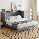P PURLOVE Queen Murphy Bed with Large Drawers, Wood Cabinet Bed with USB Port, No Box Spring Needed, Easy Assembly (Gray) P PURLOVE