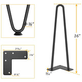 Genius Iron Hairpin Table Legs 16 inch, 3/8" Solid Metal Steel Firm Welding Home DIY for Coffee Table, Bench, Chair with Rubber Floor Protectors, Black, 4 PCS Genius Iron